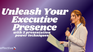 Executive presenting confidently to senior leadership using strategic presentation techniques
