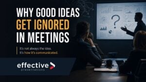 Presenter explaining a business idea to executives during a meeting